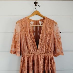 Rose embroidered lace maxi dress